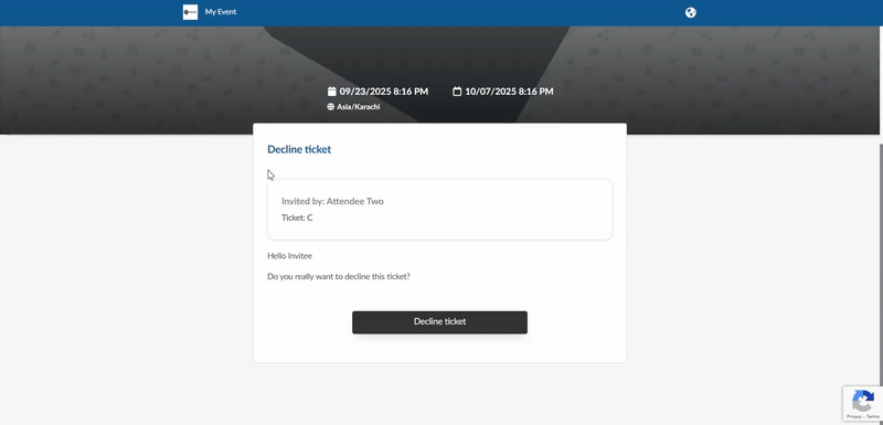 Gif showing how to decline presence after receiving ticket and declining it.