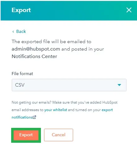 Seleccionar CSV como Formato de archivo y exportar