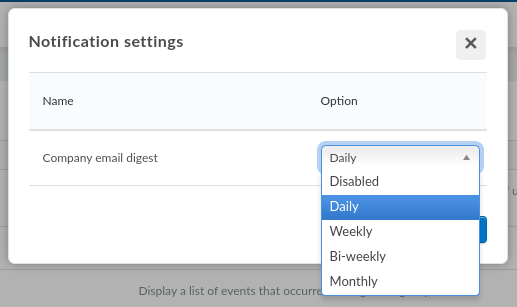 Screenshot showing the Notification settings pop-up window.