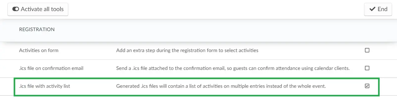 ics file with activity list