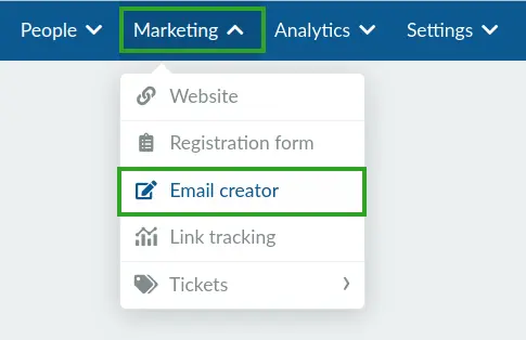 Screenshot showing how to navigate to the Email creator