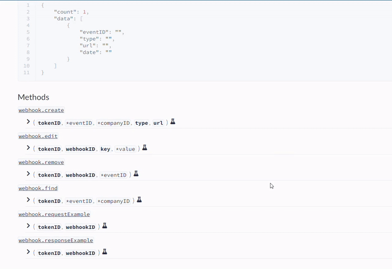 Gif showing webhook.example  and how to see the ID number from webhook.find and insert it to  in webhook.example to see an actual example