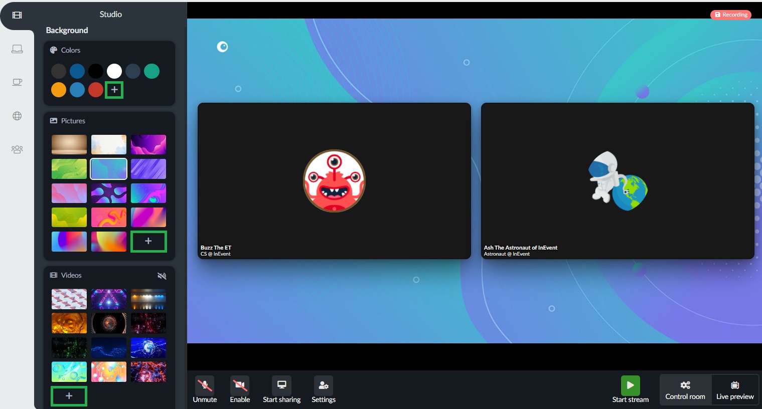 Uploading background options