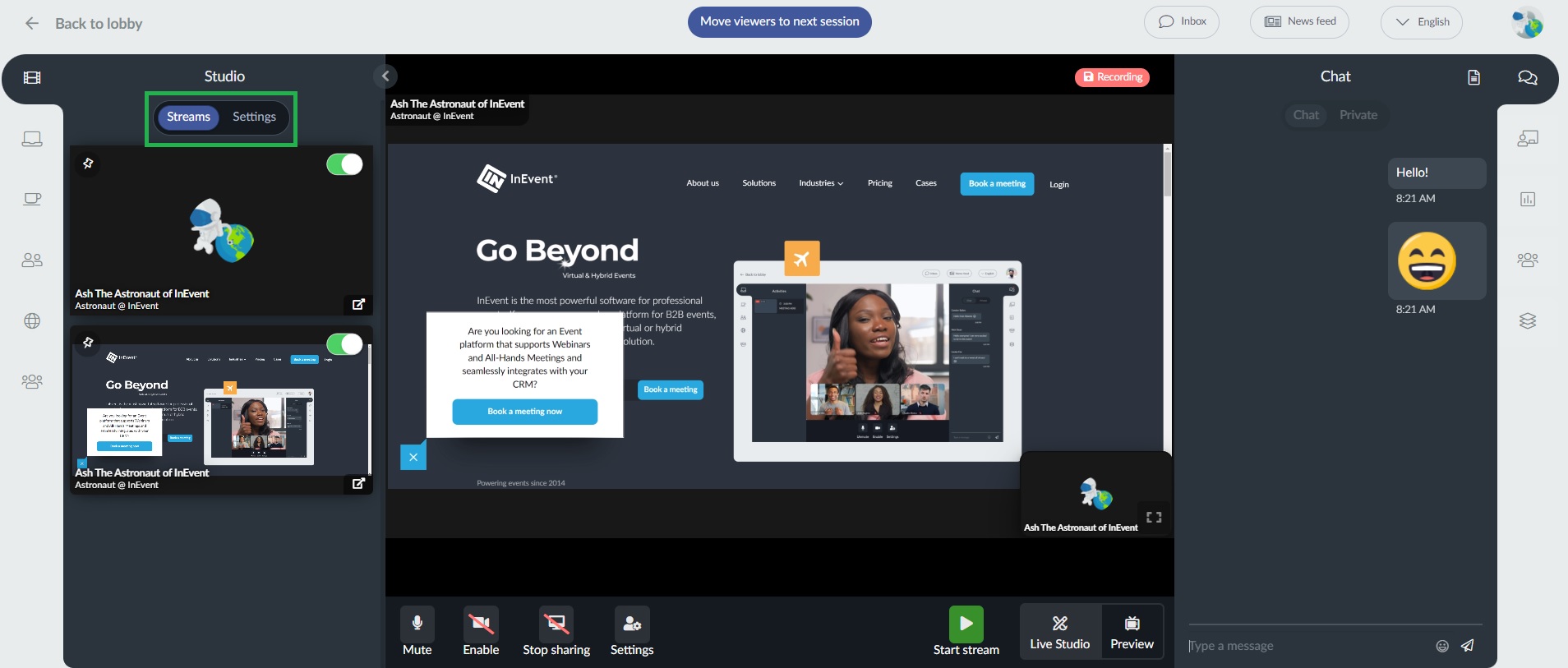 Live studio overview