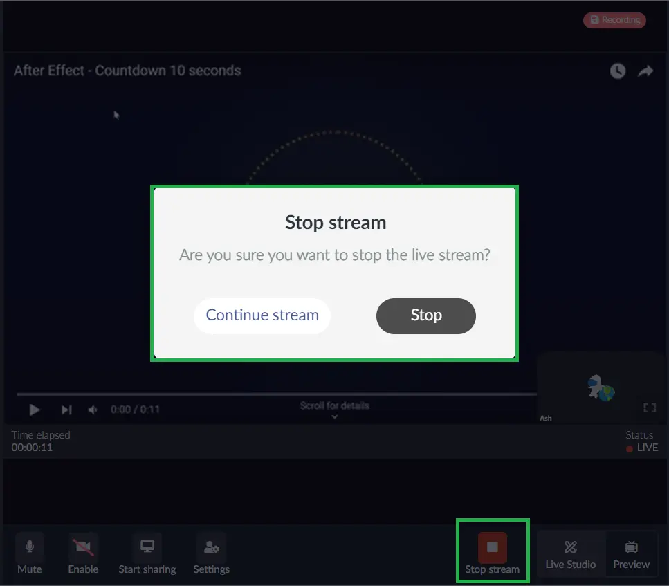 stop streaming button