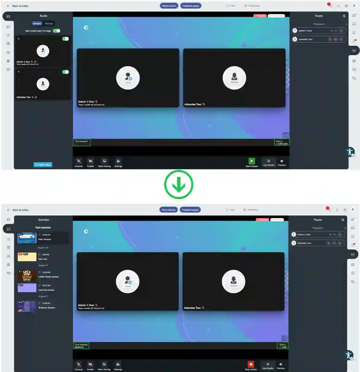 Room status before and after streaming