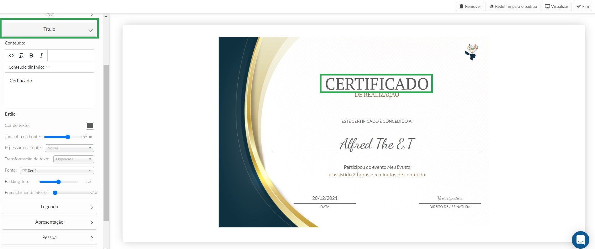How to customize the title of the certificate