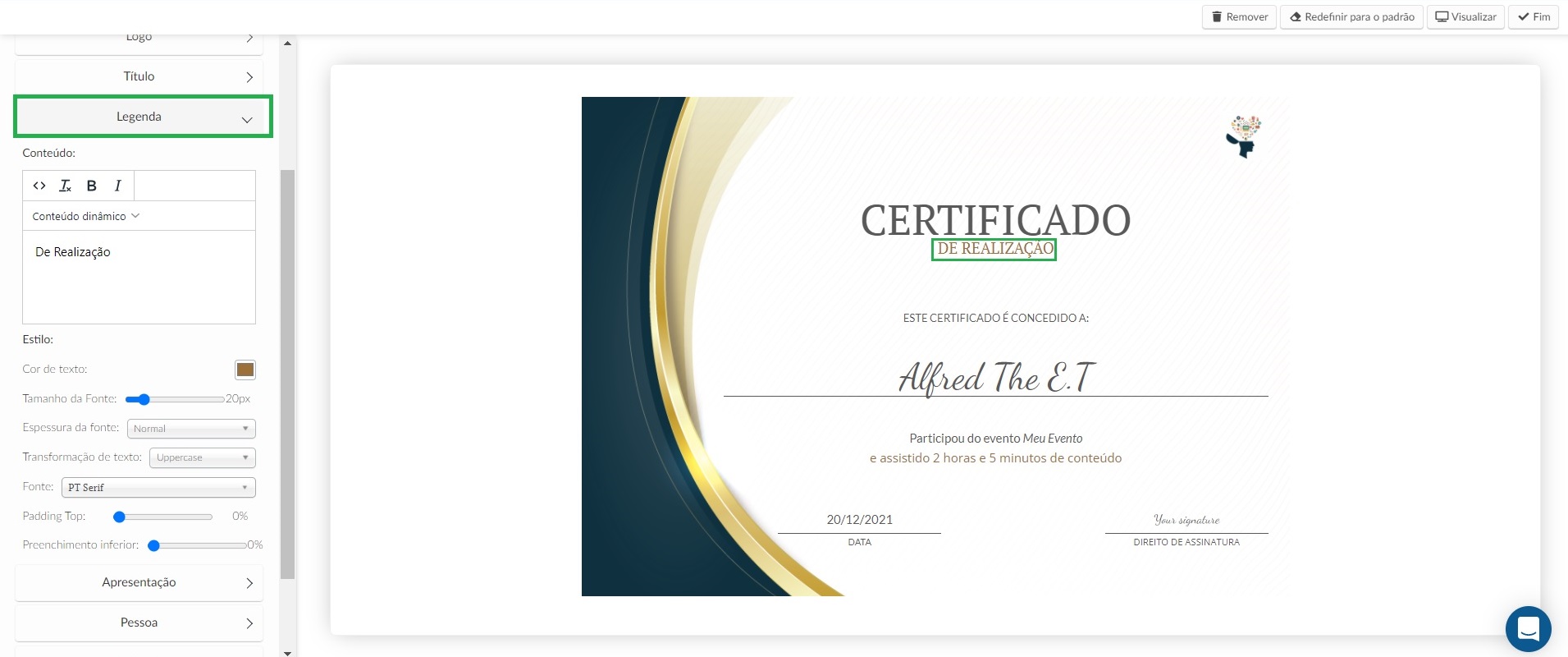 Customizing the subtitle of the certificate