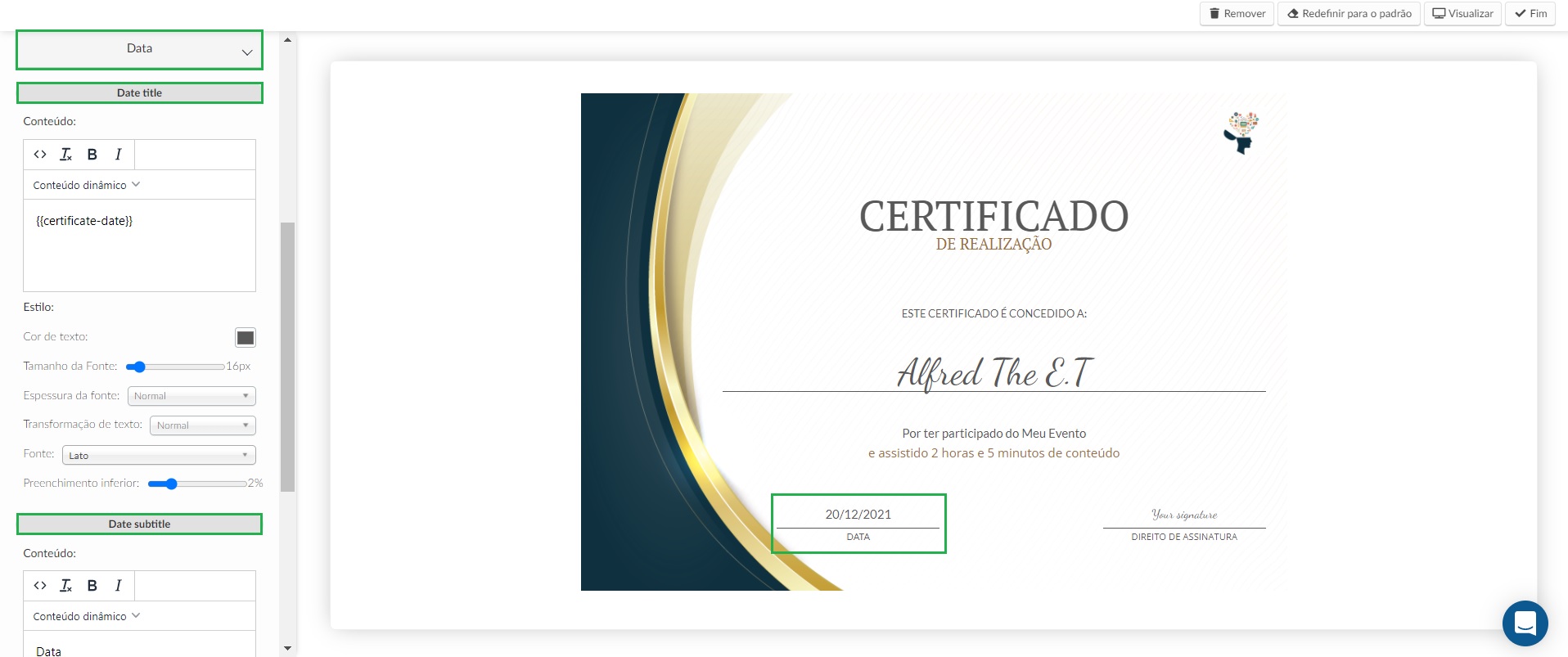 Customizing the certificate date