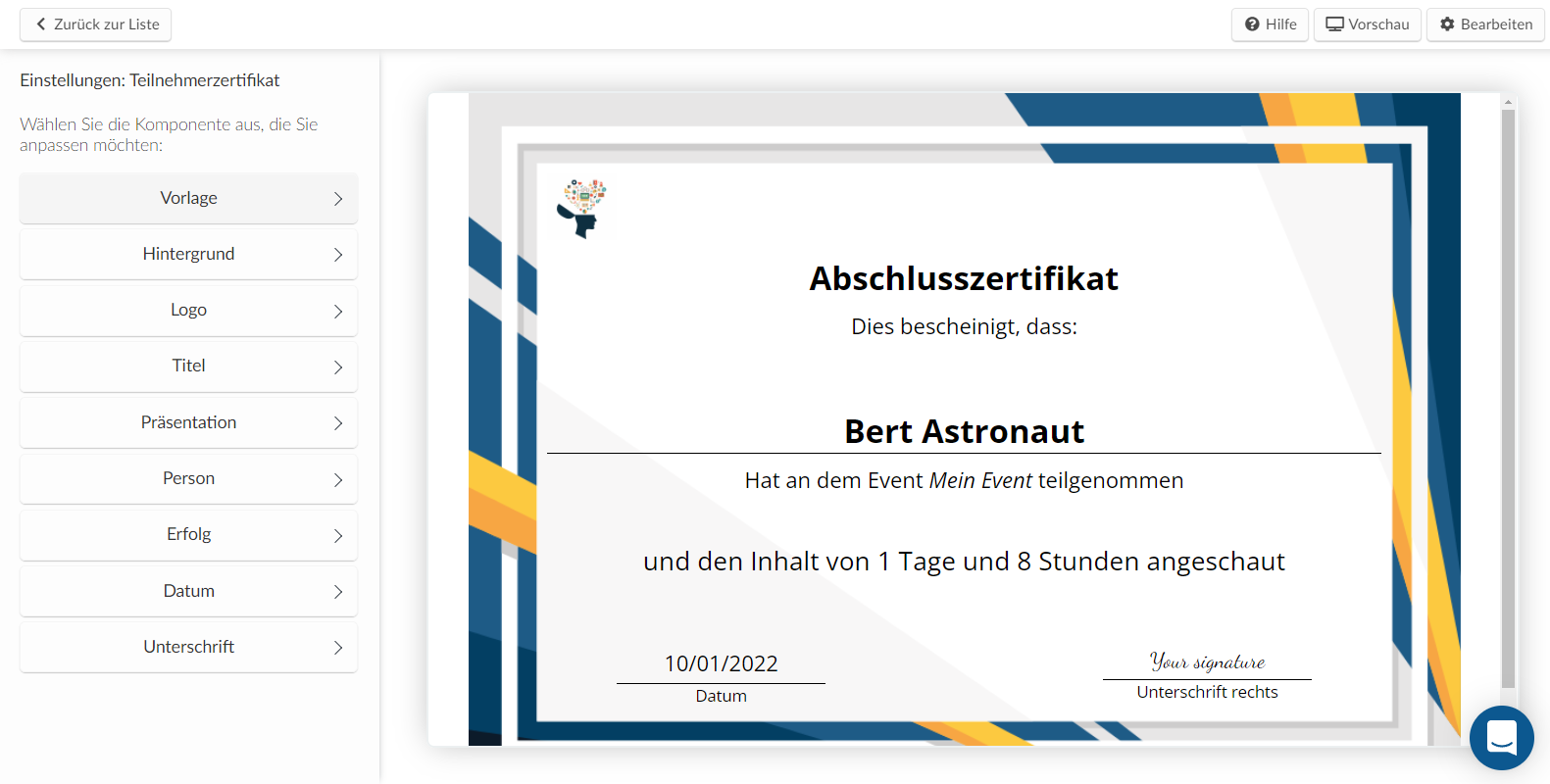 Customizing the certificates