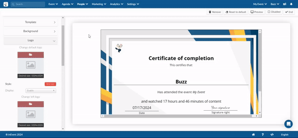 Gif showing how to upload logo's in your certificate