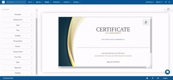 Gif showing how to upload logo's in your certificate