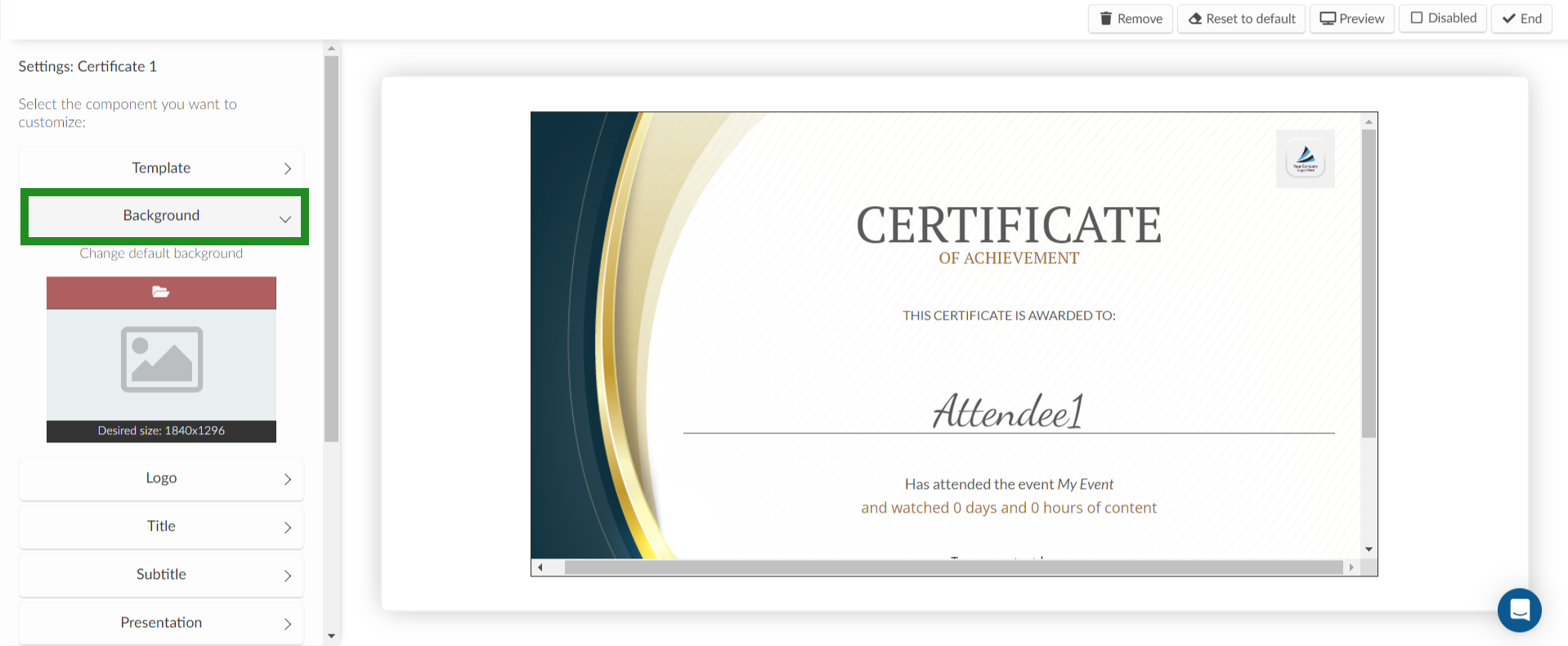 Customizing the certificate background