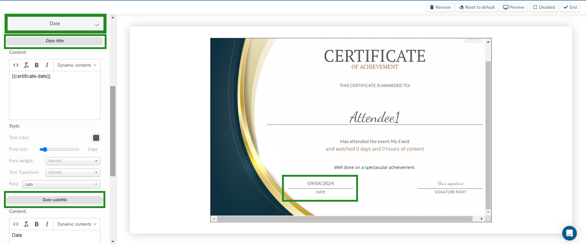 Customizing the certificate date