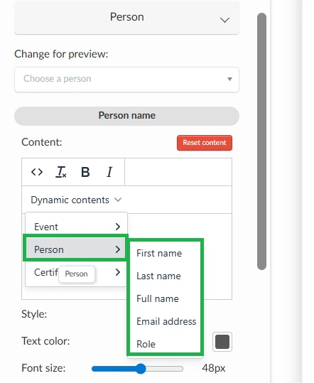 Person dynamic contents