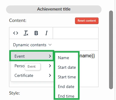 Event related dynamic contents