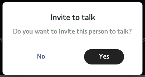 Screenshot showing the Invite to talk pop-up box