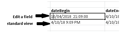 Screenshot of the dates on spreadsheet