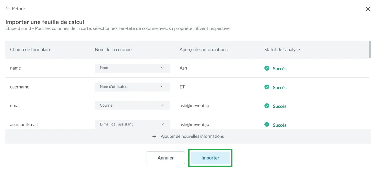 Importation du fichier de démonstration