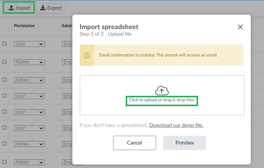 Importing your own spreadsheet