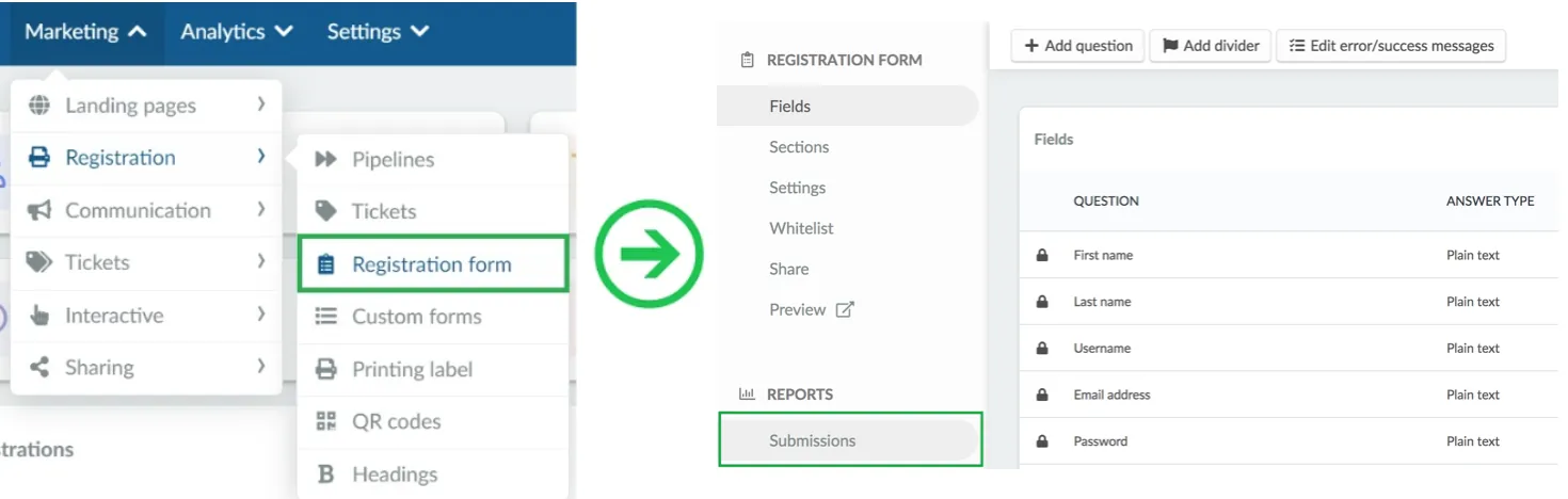 Image of the submissions option