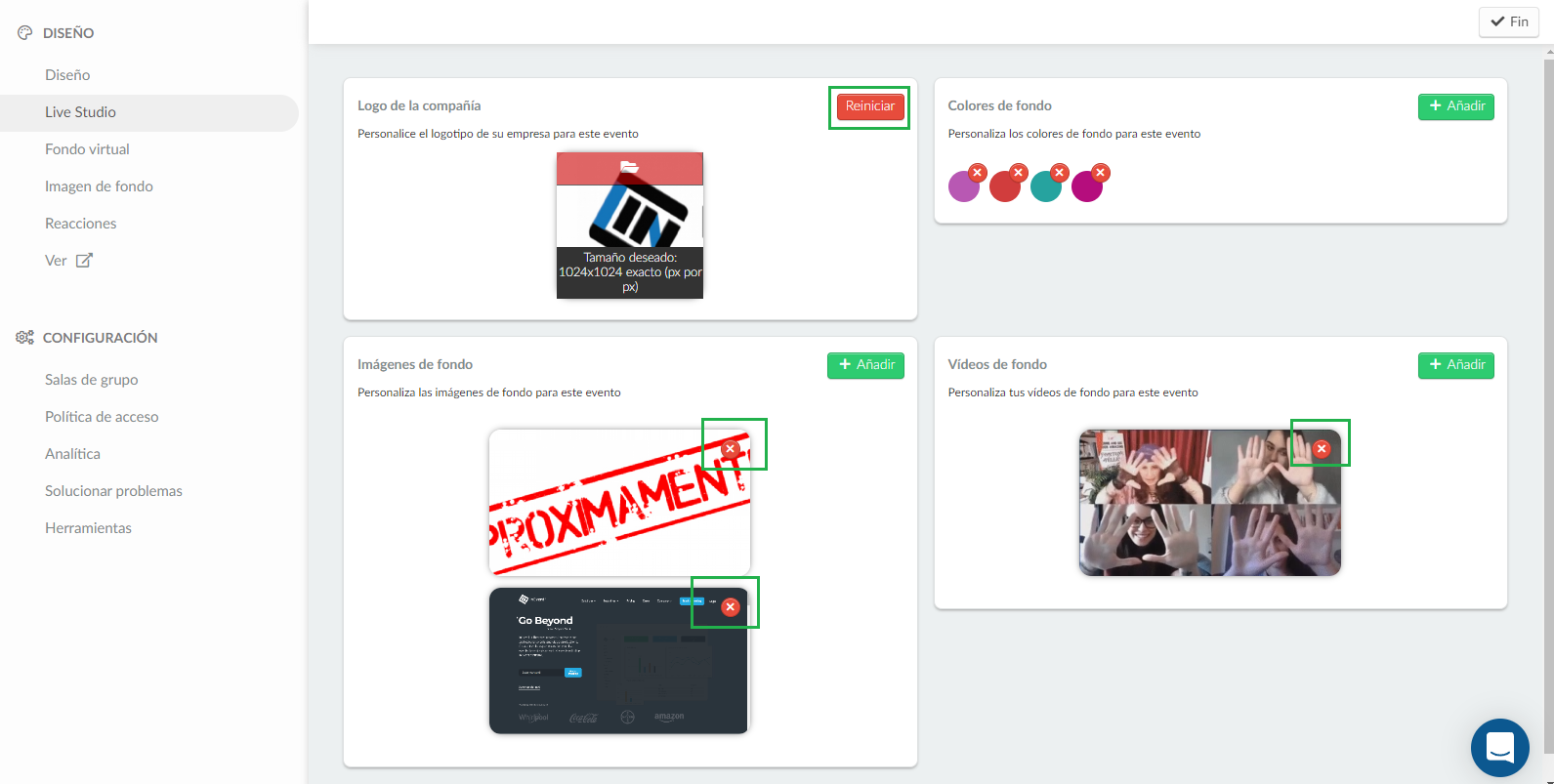 Personalización el fondo del Live Studio