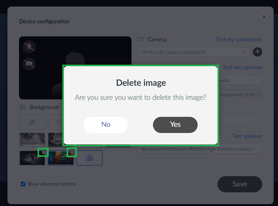 Deleting a custom background from the Virtual Lobby