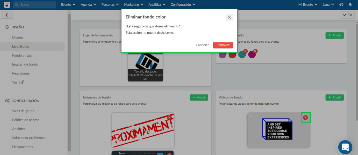 Eliminar un fondo de Live Studio