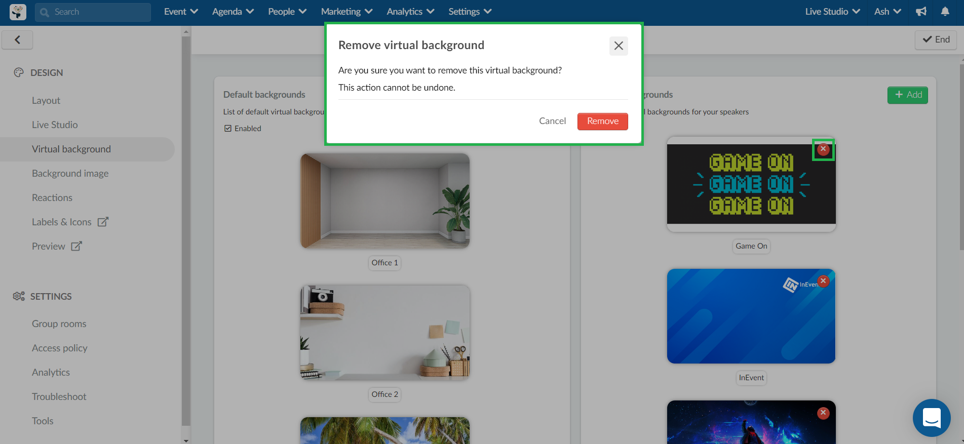 Removing a custom virtual background