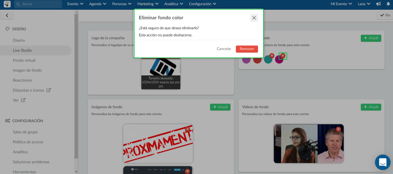 Eliminar un fondo de Live Studio