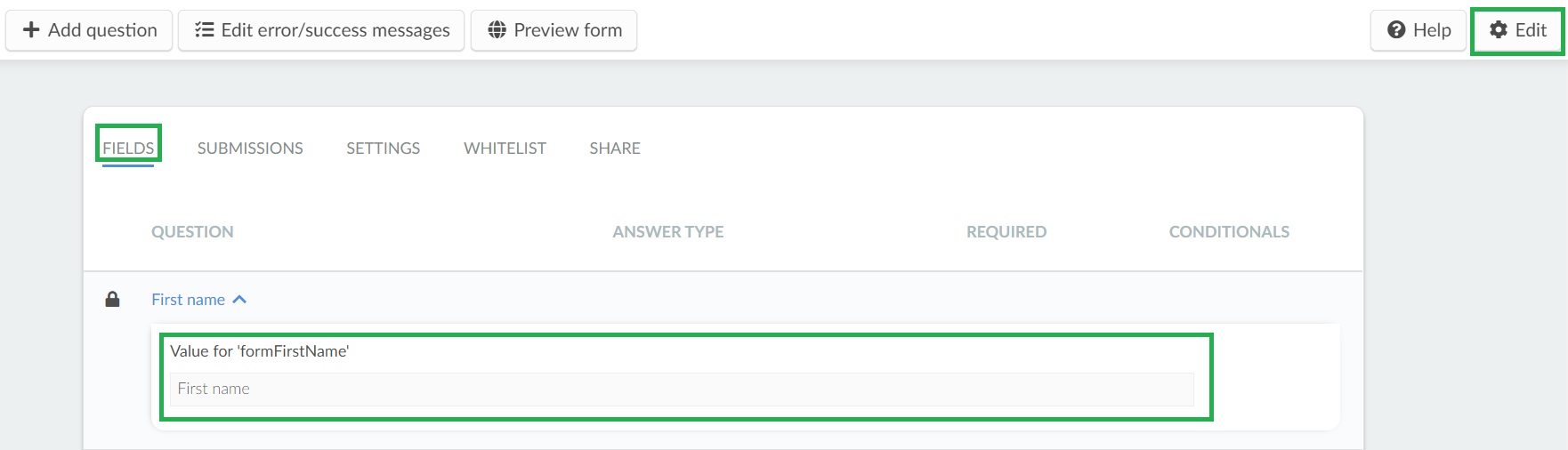 Editing default questions