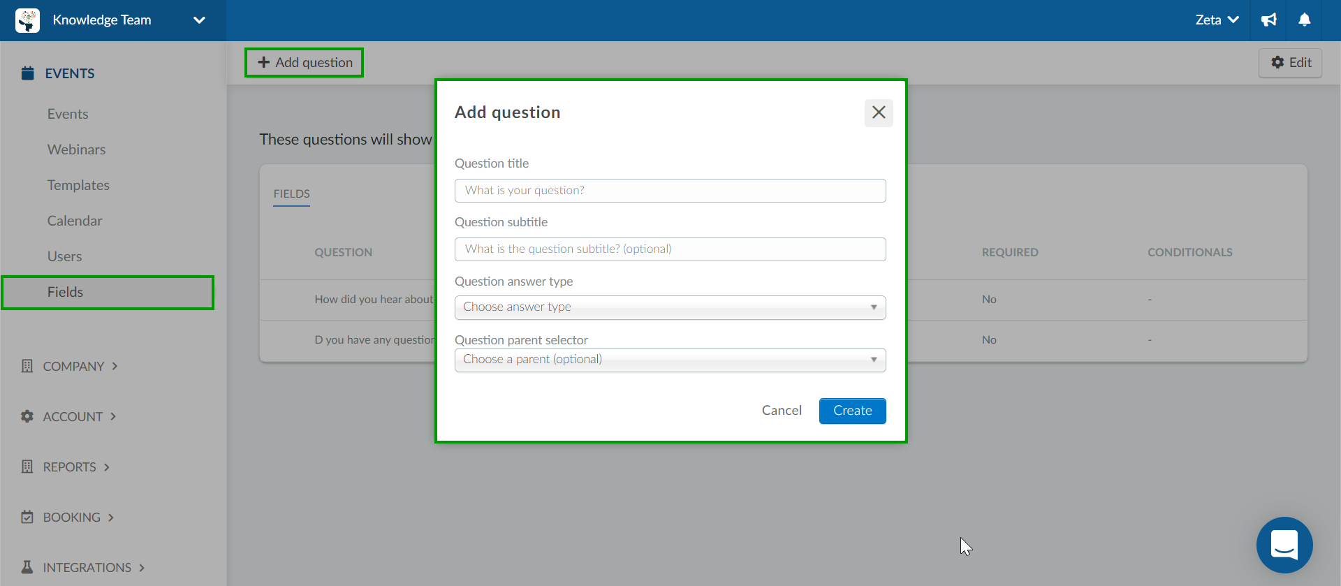 displays how to add question at global fields