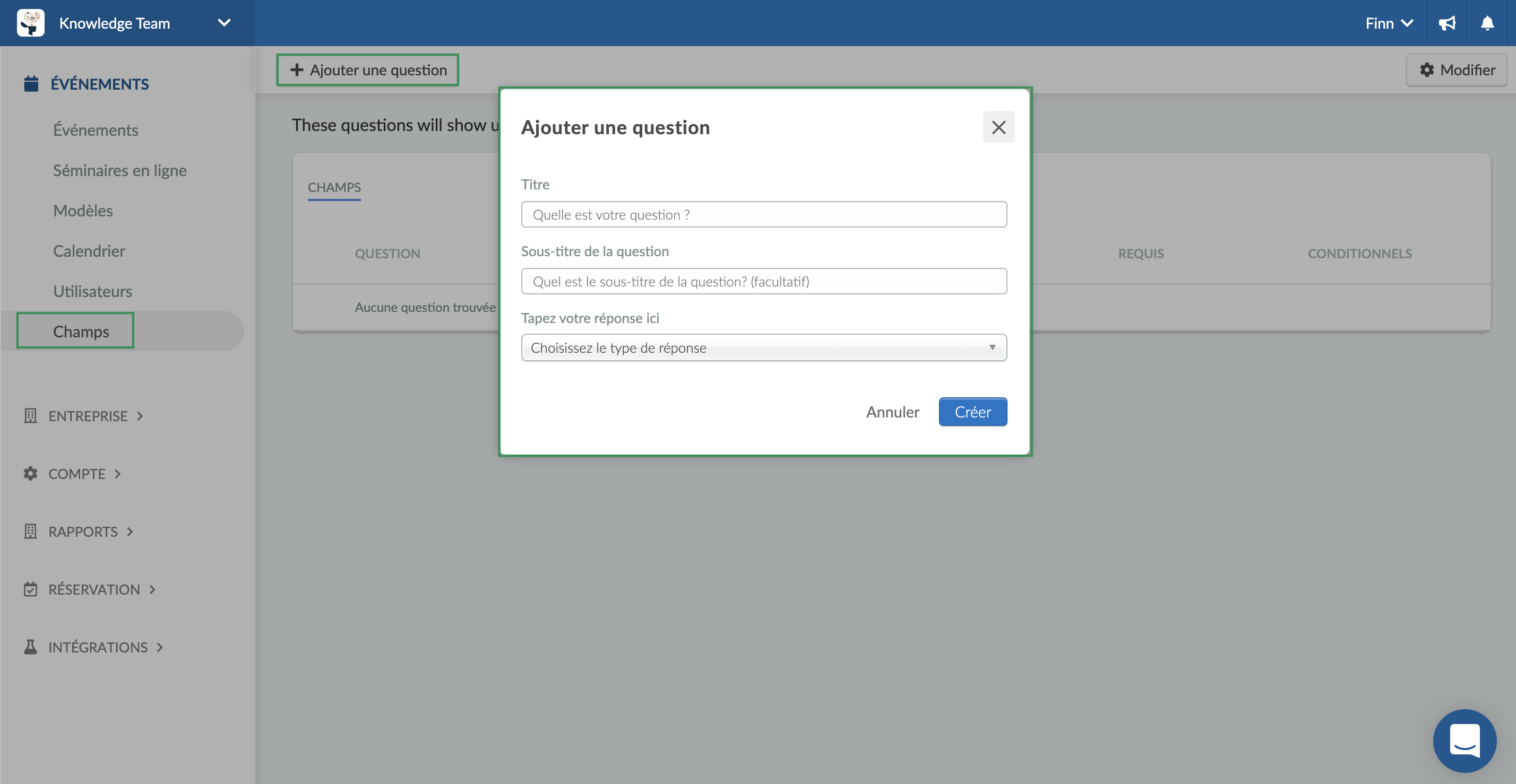 Comment ajouter une question aux champs globaux