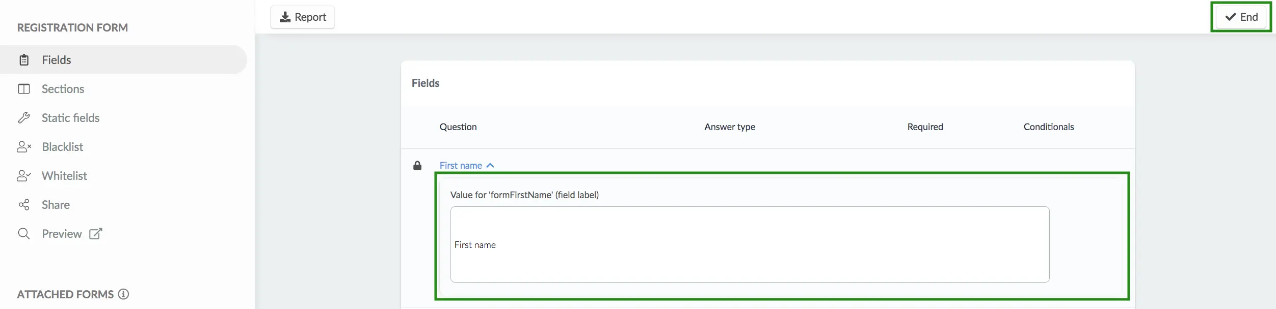 Changing default question labels