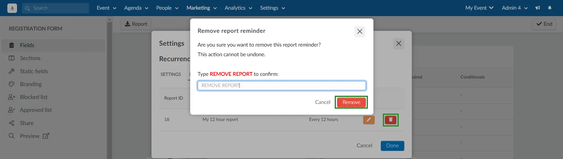 Remove report