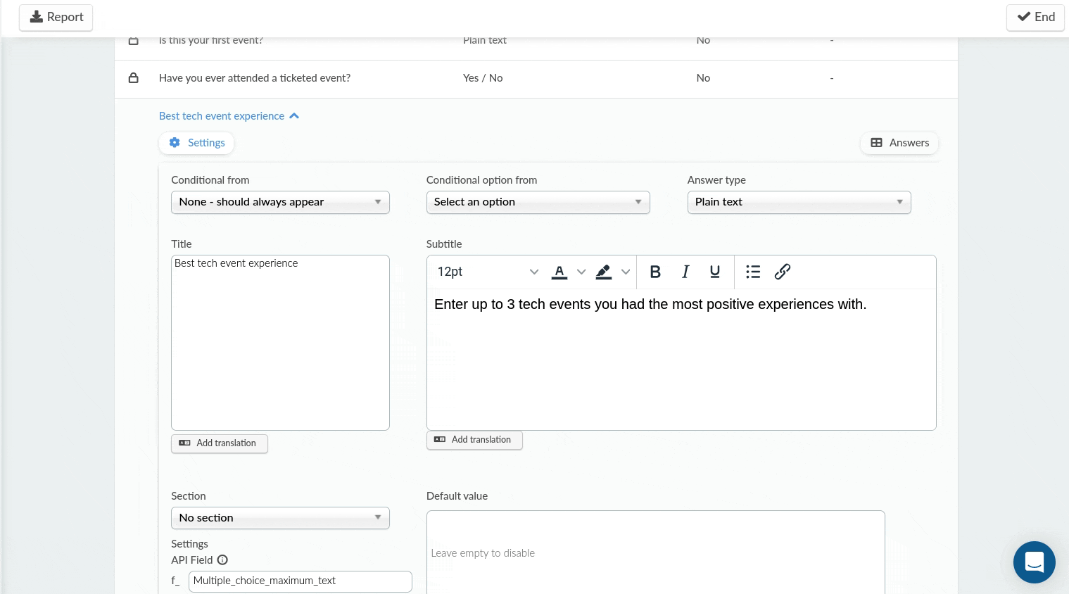 Gif showing how to add translations to the subtitle of a field and how to use the tools in the translation box