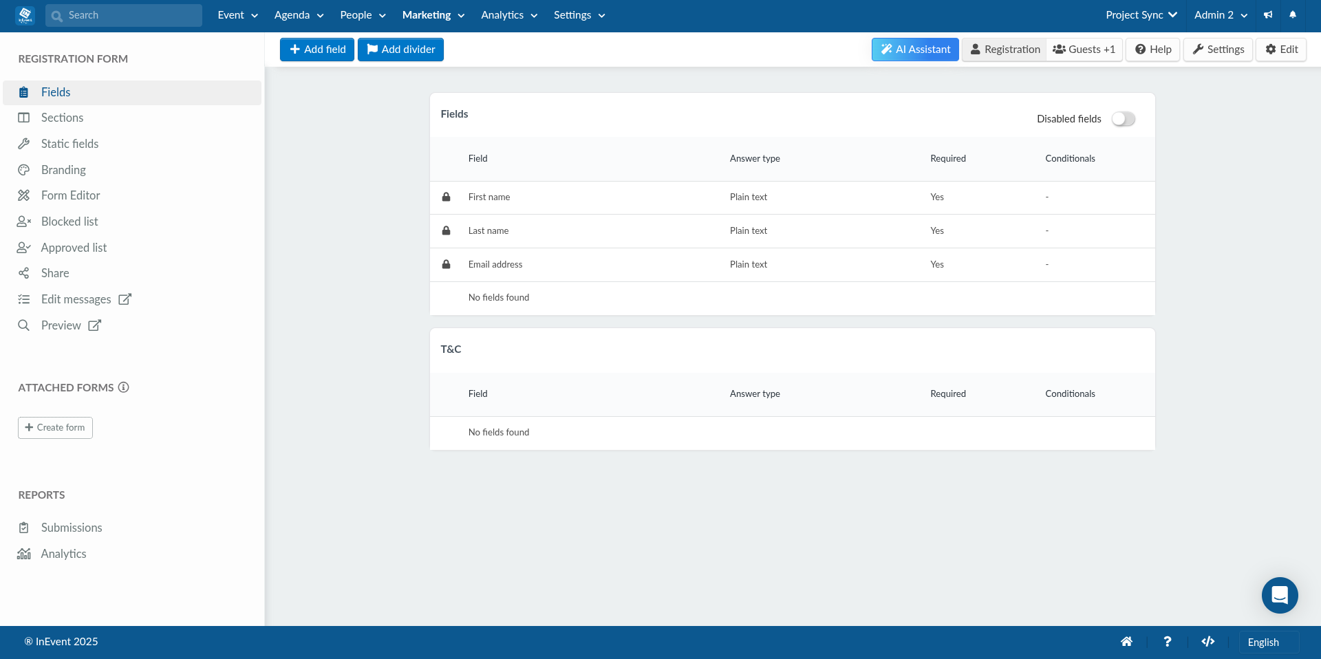 Left navigation options on the registration form