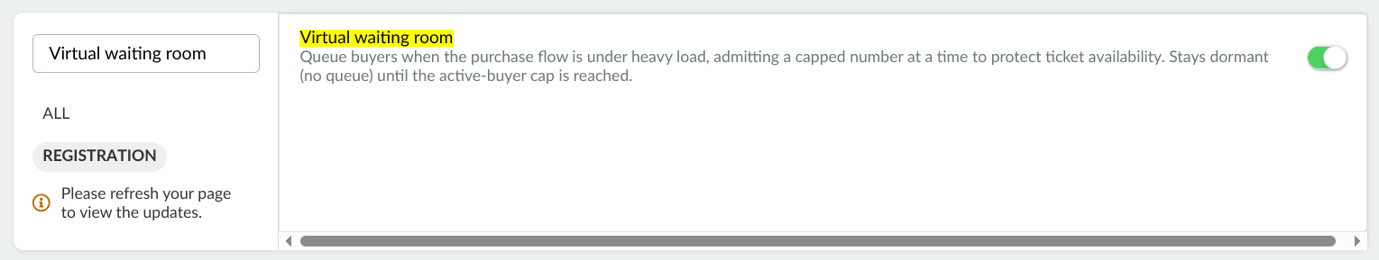 Screenshot showing the virtual waiting room event tool
