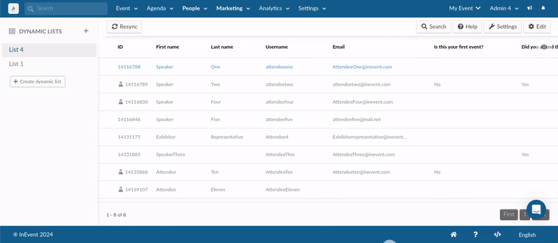 removing attendee from dynamic list