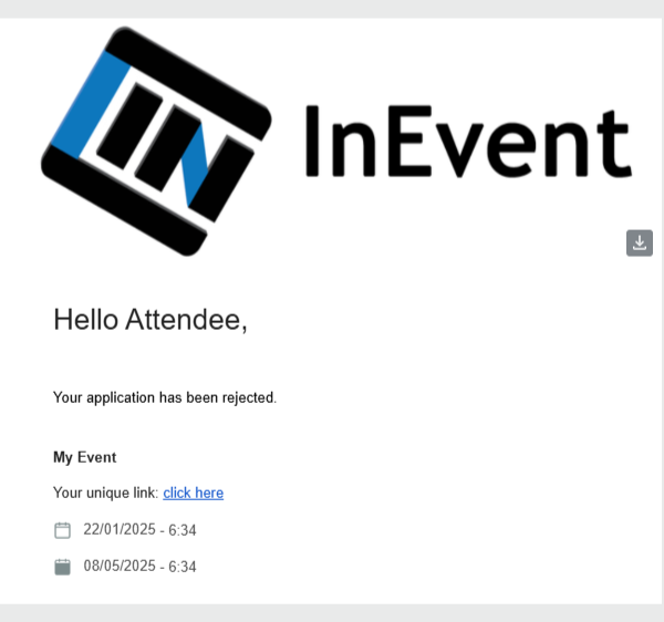 Screenshot showing the Rejection email.