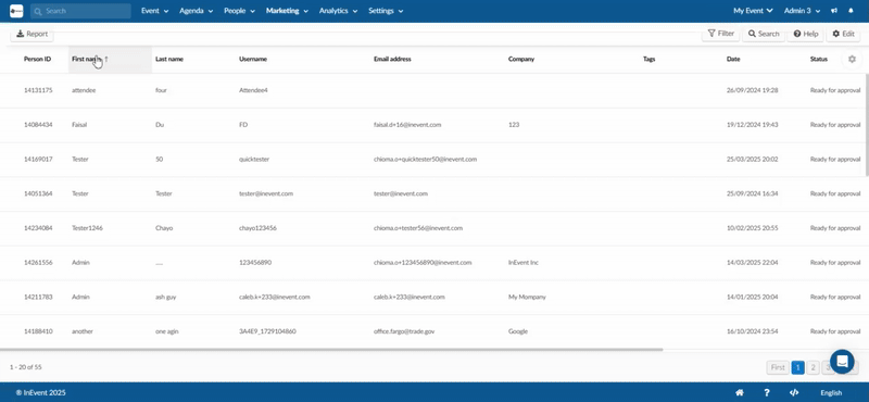GIF showing the columns in the Applicants page.