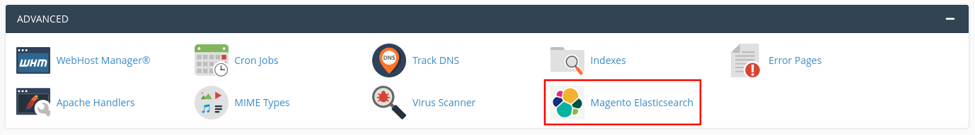 cPanel, section advanced, select elastic search