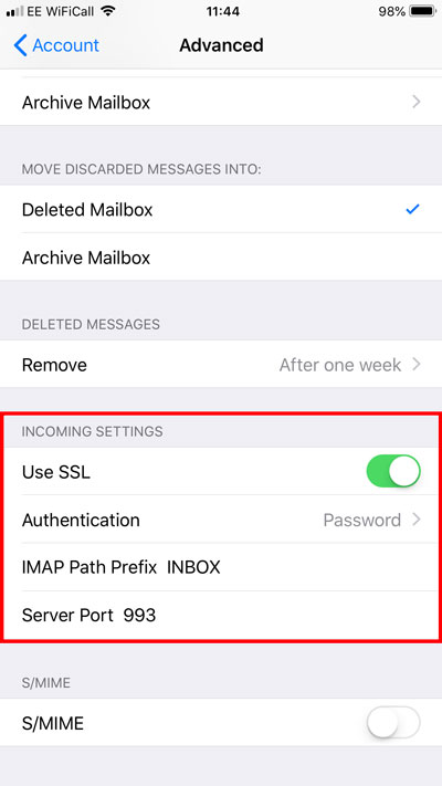 setting up mac mail imap prefix path