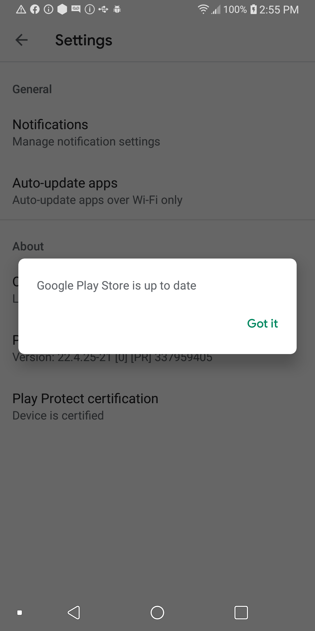 Google play store up to date confirmation