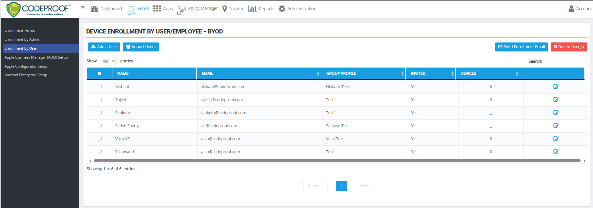 BYOD user enrollment UI