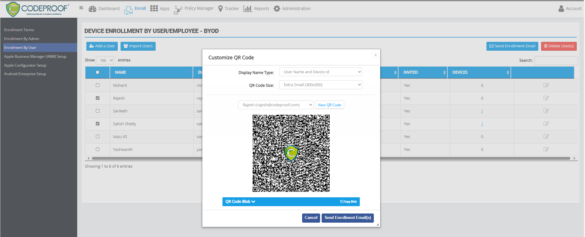 Enrollment QR code