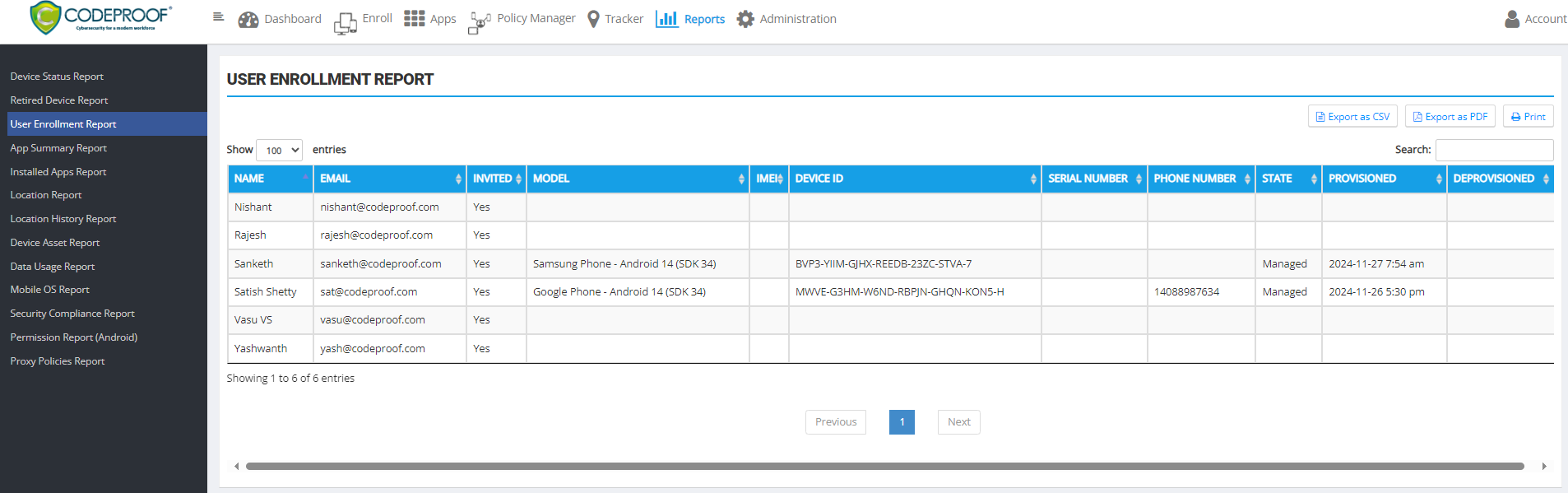 User Enrollment Status Report