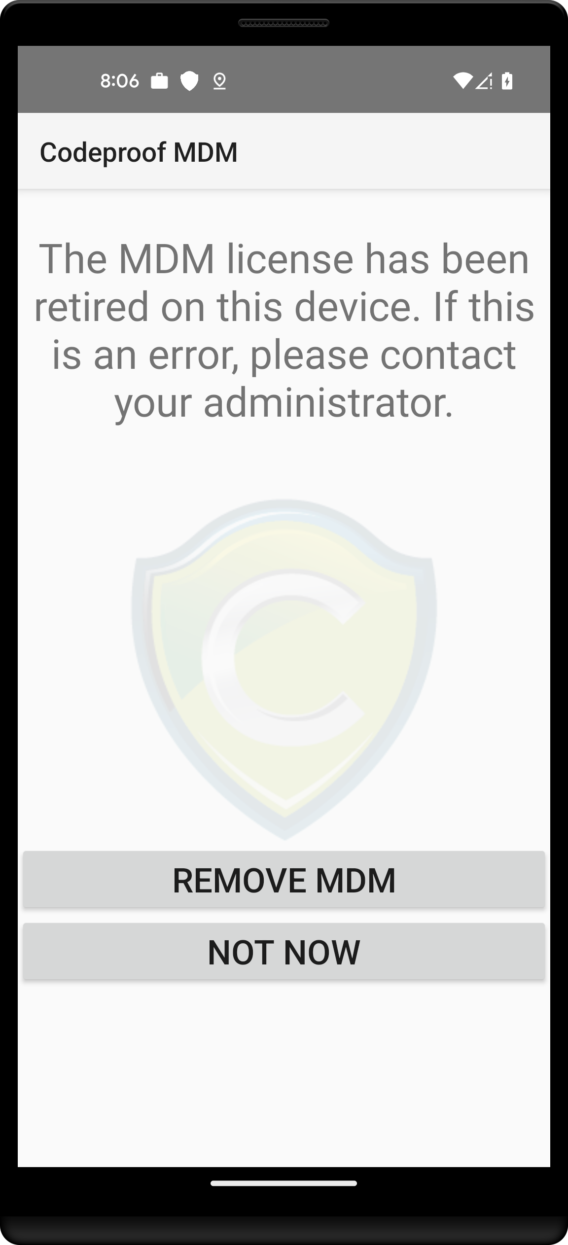 Codeproof Android MDM license retire Prompt