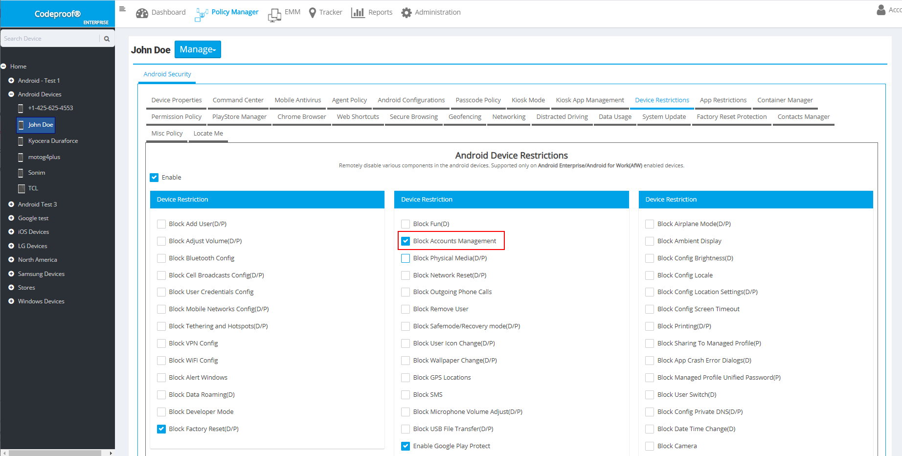 Block Account Management MDM Policy