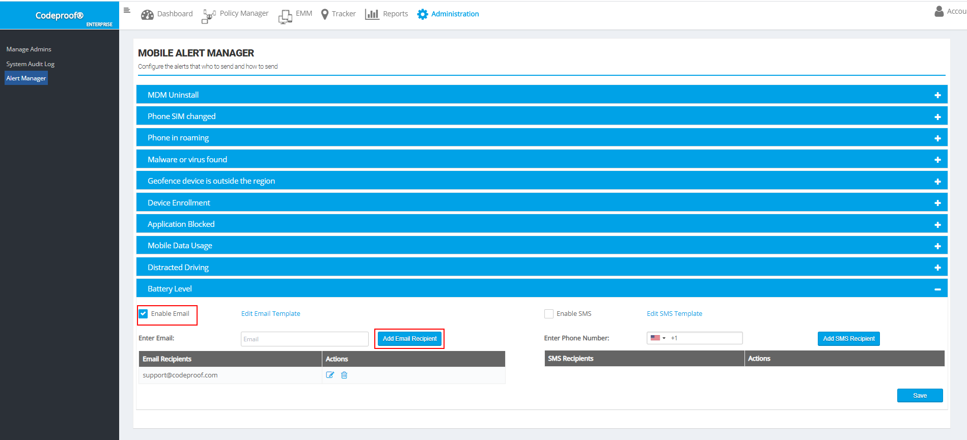 Codeproof alert manager